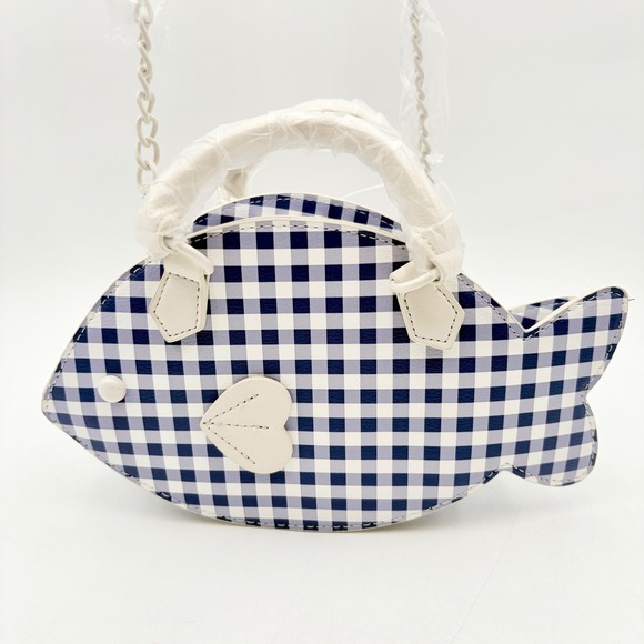 Luv Betsey Handbags - Luv Betsey LBFISH Betsey Johnson Gingham Fish Crossbody Bag Navy Blue White